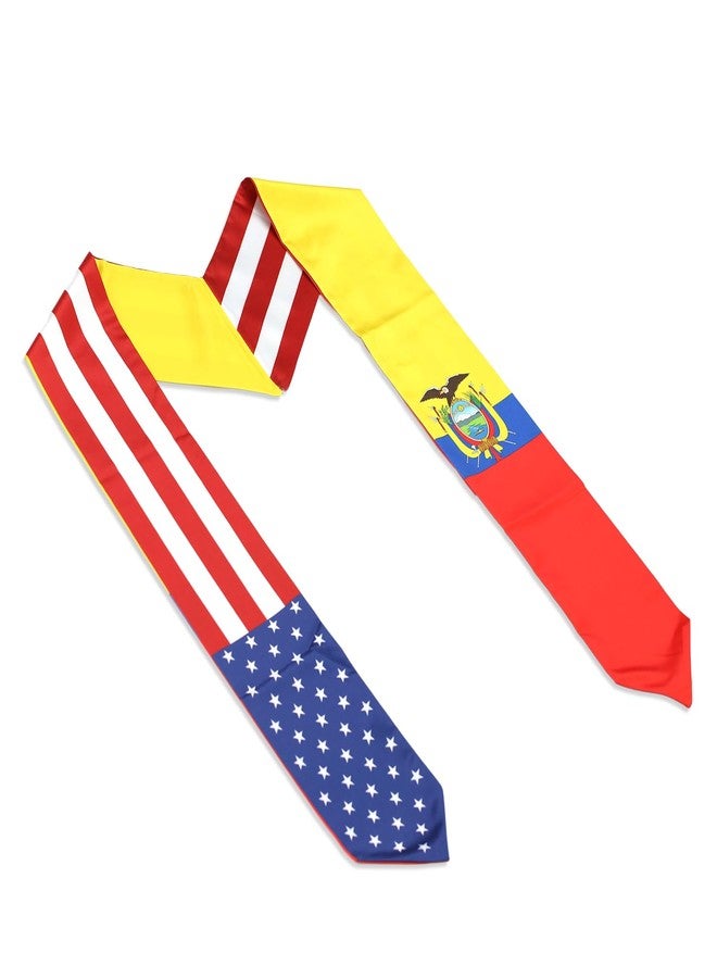 LLBFHH USA And Ecuador Flag Graduation Stole, Satin Embroidery Graduation Sash for International Students, 72 Inch Length. - Image 2